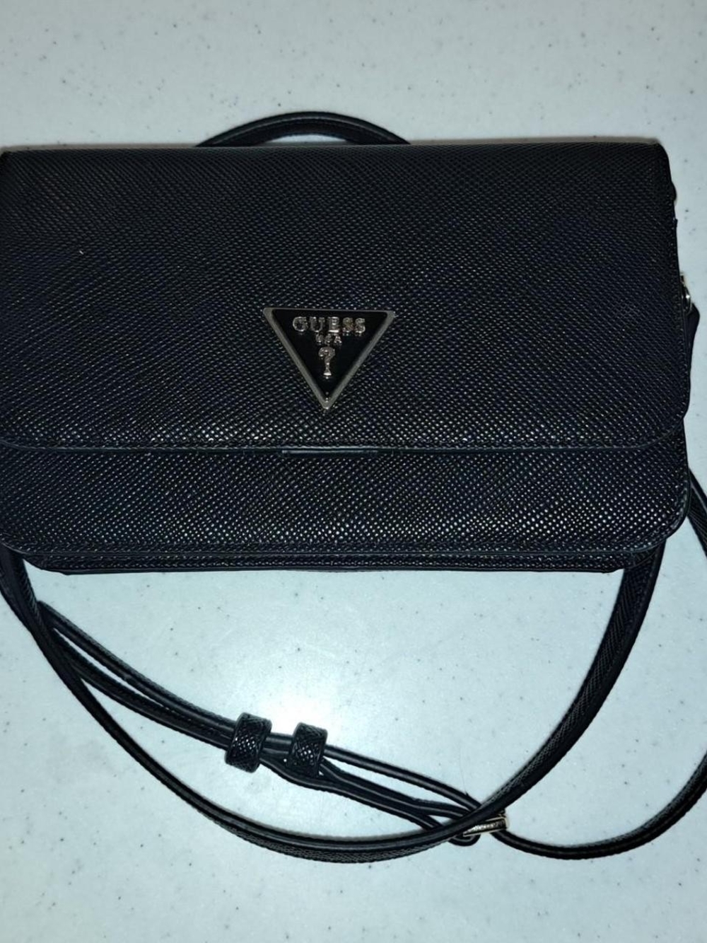 GUESS Black Textured Crossbody Messenger Bag